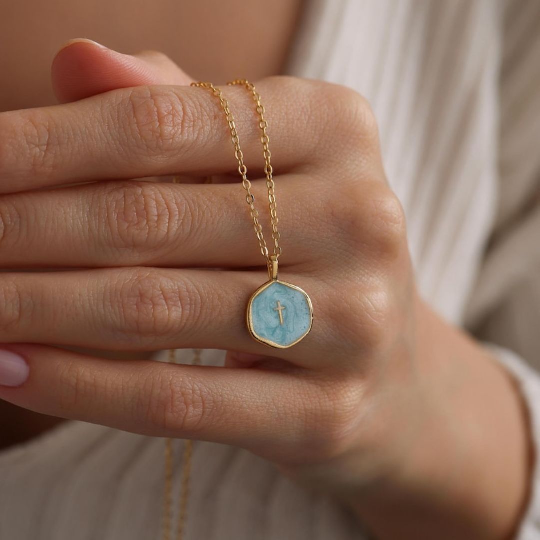 Sky Enamel Cross Necklace
