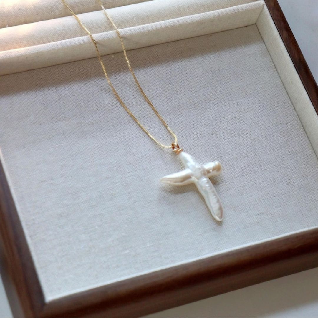 Aurora Pearl Cross Necklace