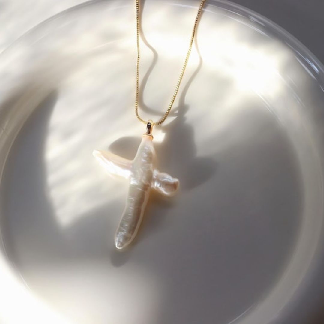 Aurora Pearl Cross Necklace