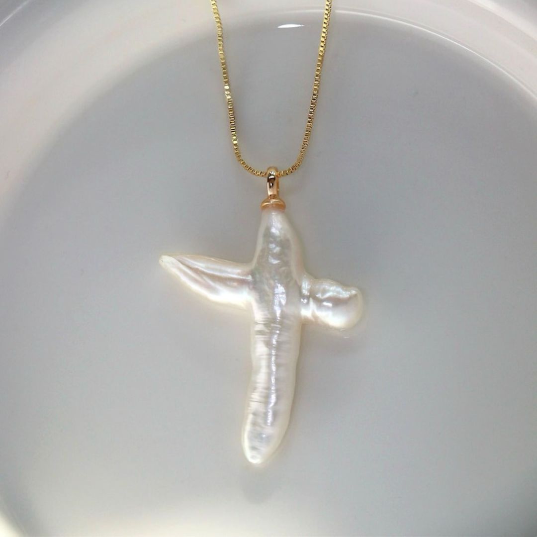 Aurora Pearl Cross Necklace