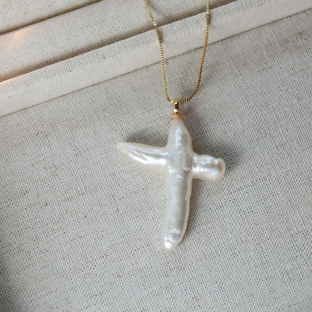 Aurora Pearl Cross Necklace