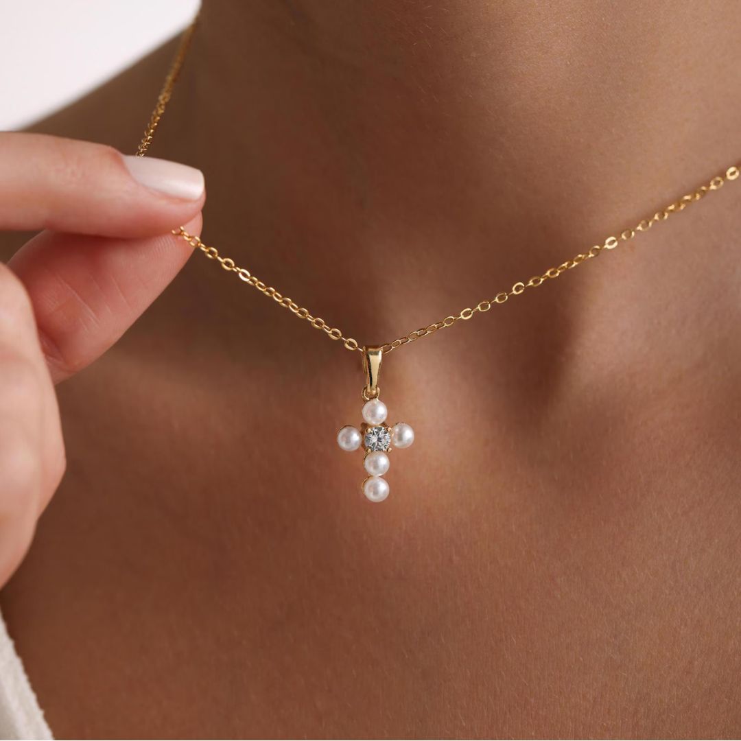Celeste Pearl Cross Necklace