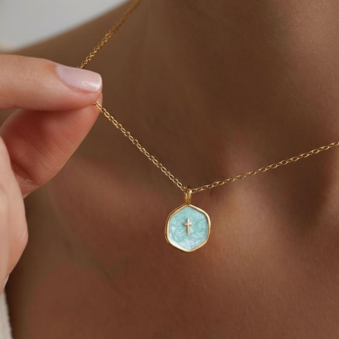 Sky Enamel Cross Necklace