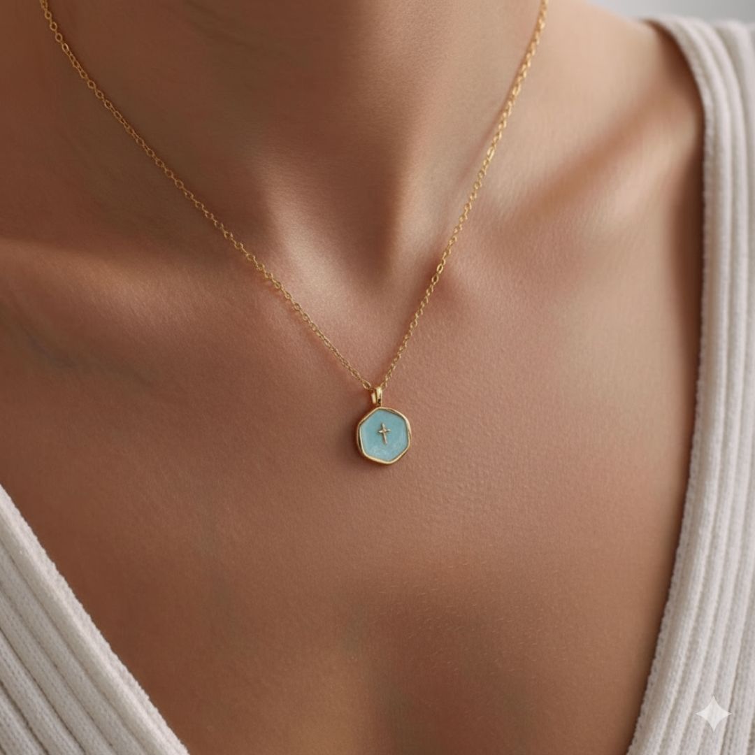 Sky Enamel Cross Necklace