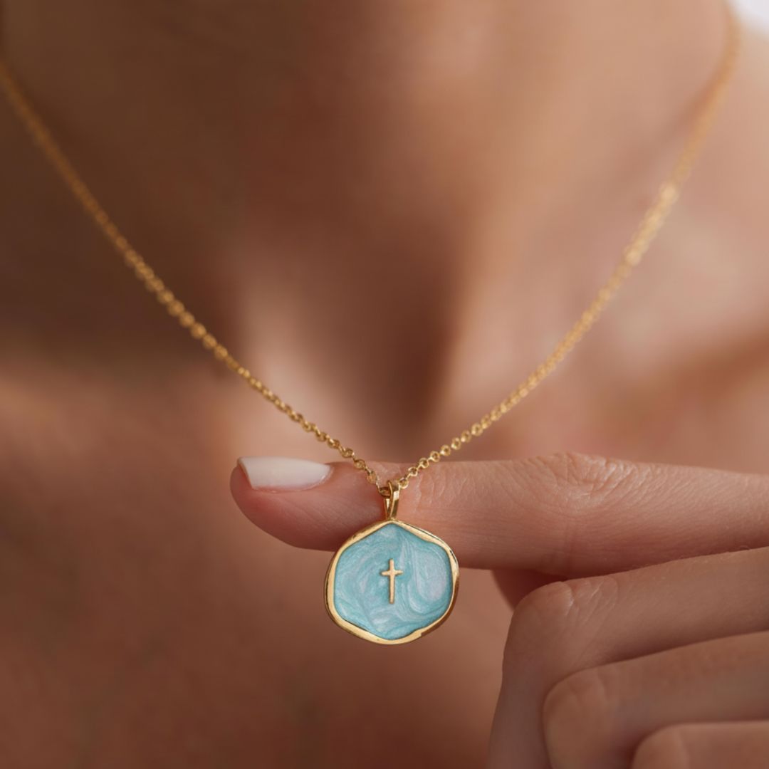Sky Enamel Cross Necklace